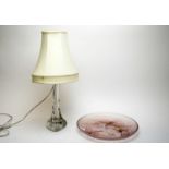 Verlys, France: a shallow circular pink glass bowl; and a Strathearn lamp