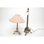 A Victorian cast brass table lamp and one other