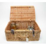 A Fortman and Masons wicker picnic basket and other items