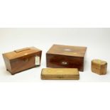 A 19th Century walnut sarcophagus tea caddy and other items