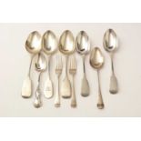 Six Georgian and later silver table spoons and other items