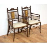 A pair of early 20th Century Edwardian mahogany and inlaid salon chairs