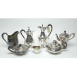 A selection of silver plated tea and coffee wares