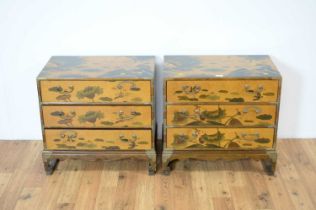 A pair of 20th Century Chinese Oriental bedside chests