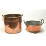 A Victorian copper coal scuttle; and another