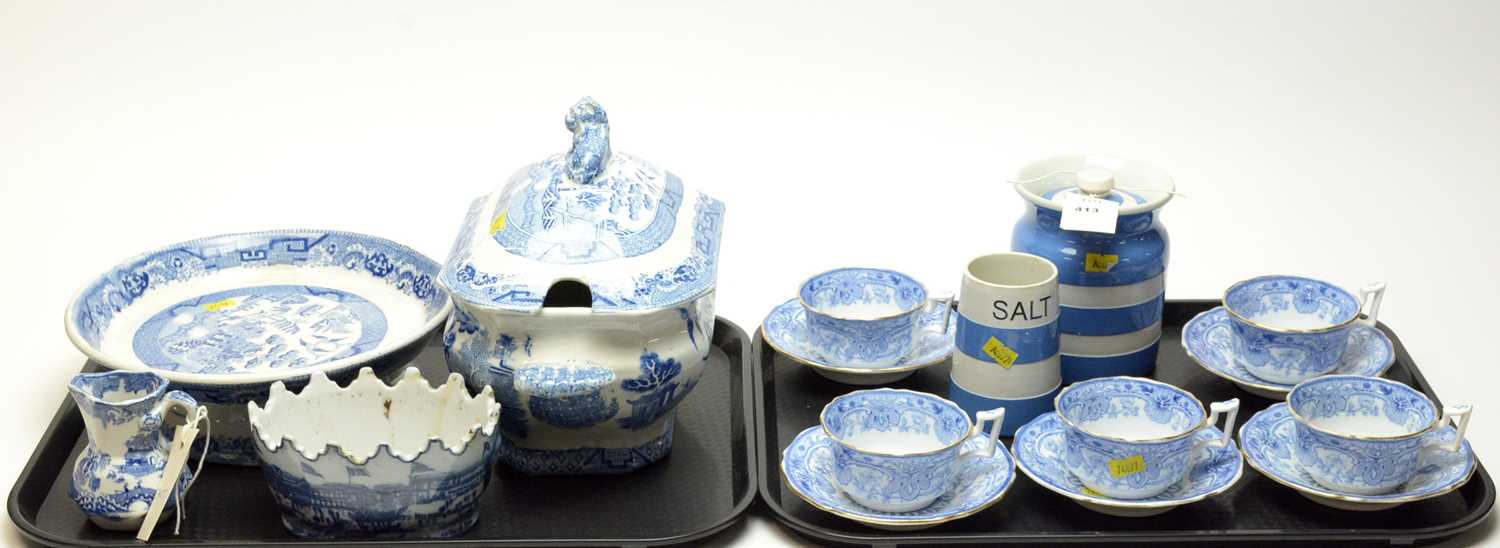 A collection of blue and white ceramics