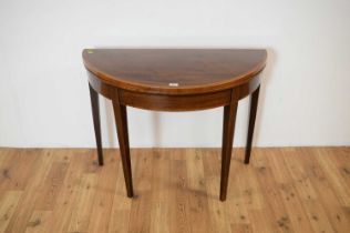 A 19th Century mahogany and satinwood demi lune card table