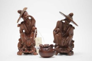 A pair of Japanese carved root wood figures of men and another