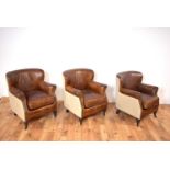 Artsome for Coach House Collection; set of three leather club style armchairs