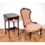 A Victorian spoon back chair together with an drop leaf table