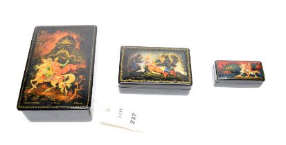 Three mid 20th Century Russian enamelled lacquer boxes