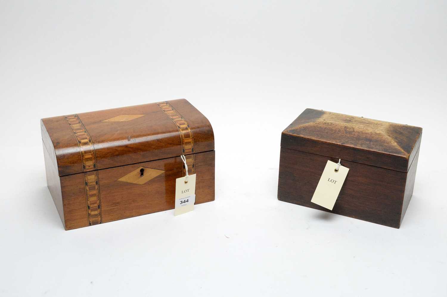 An Edwardian inlaid walnut jewellery box; and another box