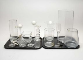 A collection of crystal and glass ware and other items