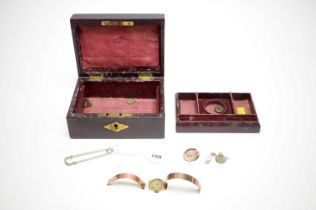 A leather jewellery box and contents