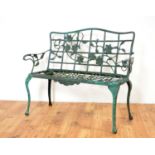 A 20th Century metal garden bench painted in a dark green colourway,