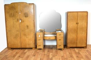 An Art Deco burr walnut bedroom suite