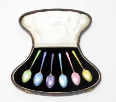 A set of Art Deco enamel coffee spoons, by Walker & Hall