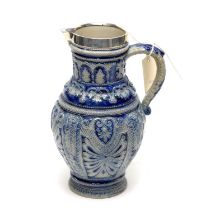 ﻿A German Westerwald style blue and white jug