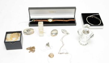 A selection of silver items, a locket and other items