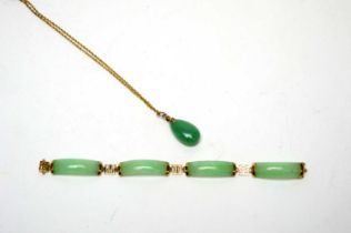 A Chinese jade and yellow gold bracelet; and a pendant