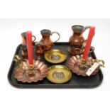 A collection of copper and brass ware,