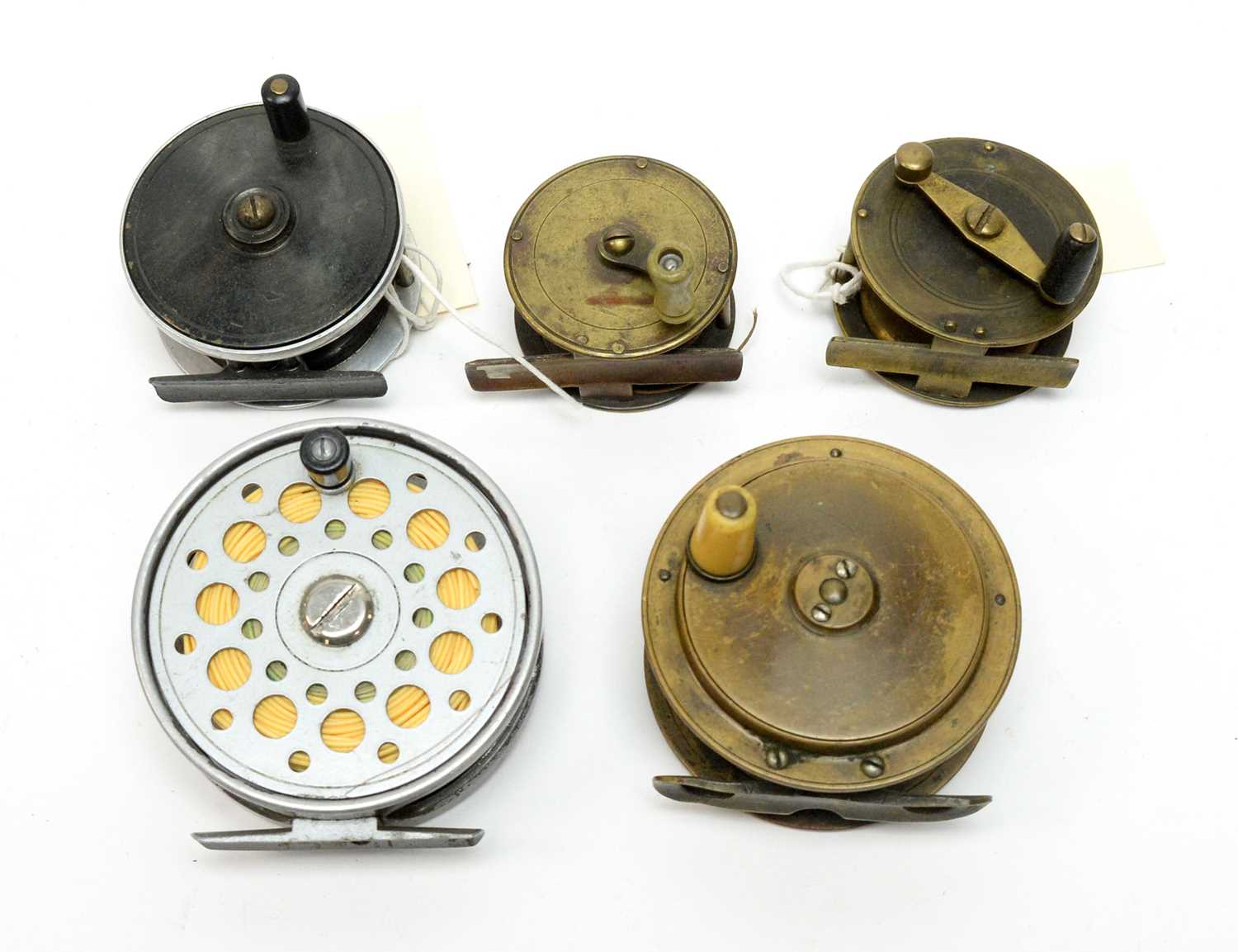 A collection of fishing reels