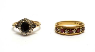 A sapphire and diamond cluster ring; and another