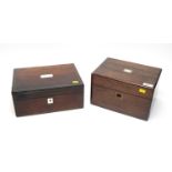 Two Victorian rosewood work boxes