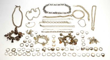 A selection of silver and other necklaces,