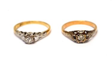 Two Art Deco diamond solitaire rings