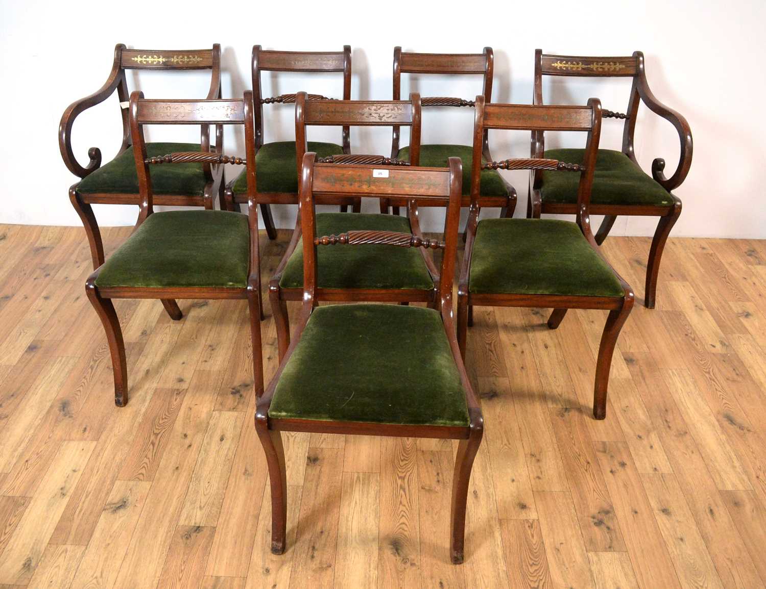 A set of 8 Regency Revival mahogany dining chairs