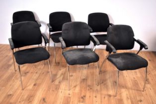 A set of six contemporary chrome framed office chairs