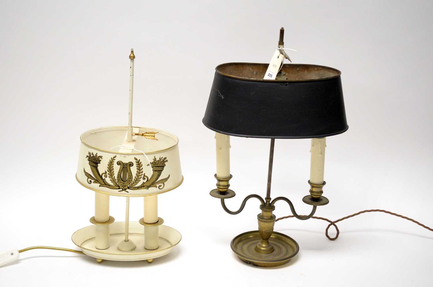 An Eastern brass twin branch table lamp; and another lamp
