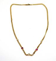 A 15ct yellow gold Austrian ruby and diamond necklace,