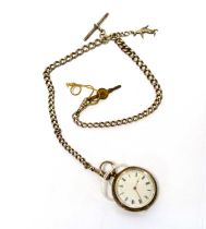A Swiss silver cased open faced fob watch,