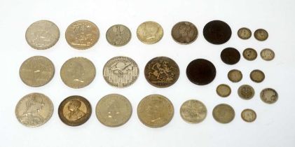 A 900 standard silver medallion with calendar and zodiac design and other coins