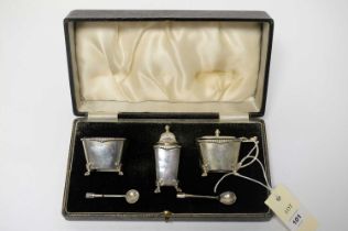 An Art Deco silver condiment set, by Roberts & Dore Ltd,