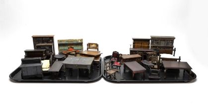 A collection of vintage ebonised wood dolls house furniture