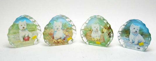 Four Danbury Mint Scottie dog glass paperweights