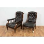 A Victorian gentleman's button-back easy armchair, and a matching lady's easy chair.