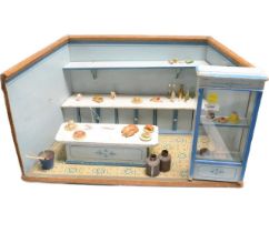 A vintage painted wood dolls house interior