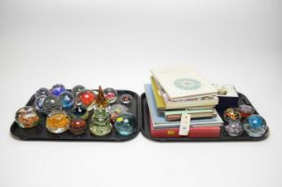 A collection of glass paperweights