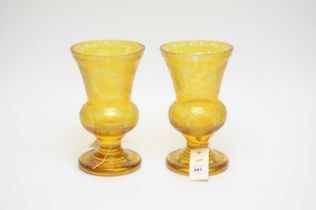A pair of Bohemian etched glass vases