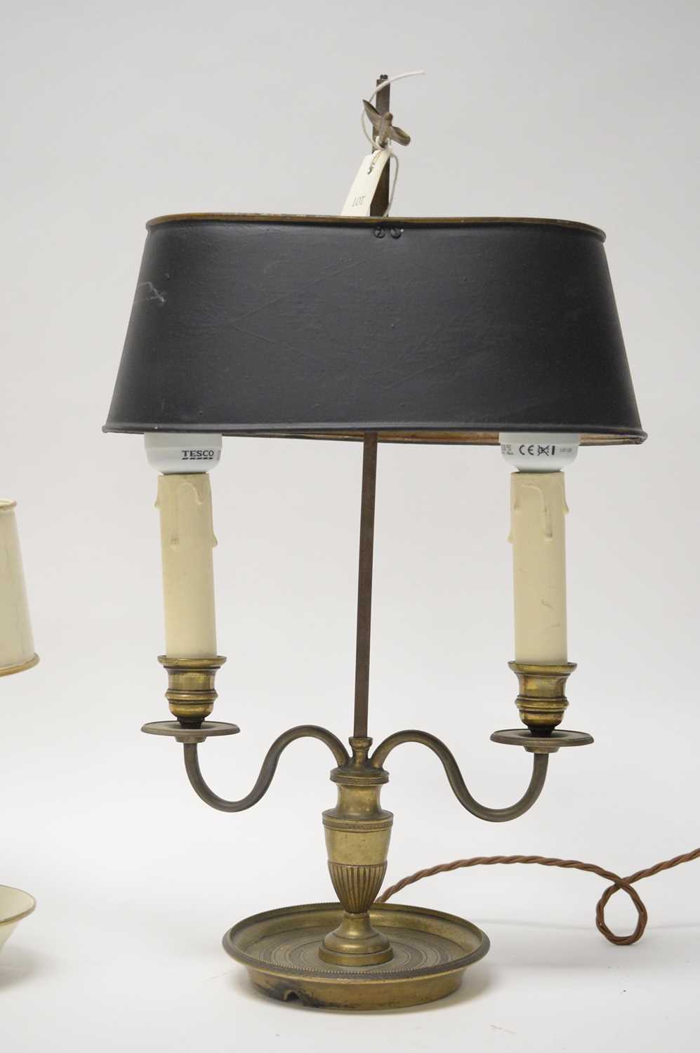An Eastern brass twin branch table lamp; and another lamp - Image 3 of 4