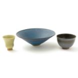 Helen Swain porcelain beaker, Margaret Shotton bowl, and another