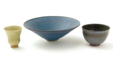 Helen Swain porcelain beaker, Margaret Shotton bowl, and another