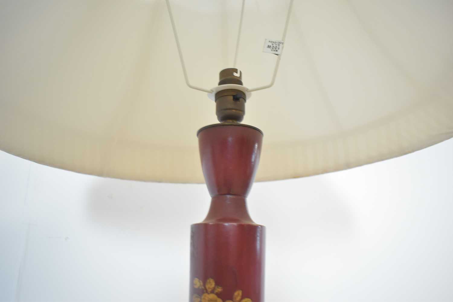 A decorative mid-20th Century red lacquered chinoiserie design standard lamp, - Image 4 of 4