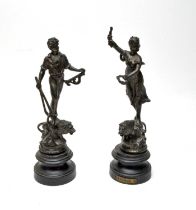 A pair of French bronzed spelter figures