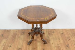 A Victorian inlaid walnut octagonal centre table