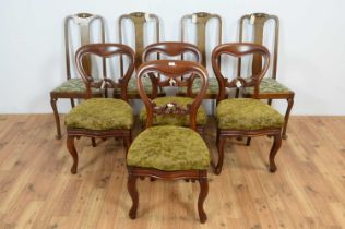 Four Victorian balloon back dining chairs; and four early/mid 20th century high back dining chairs.